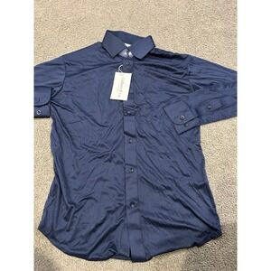 NWT Collars and Co Dress Collar Polo Long‎ Sleeve Button Down Navy Small
